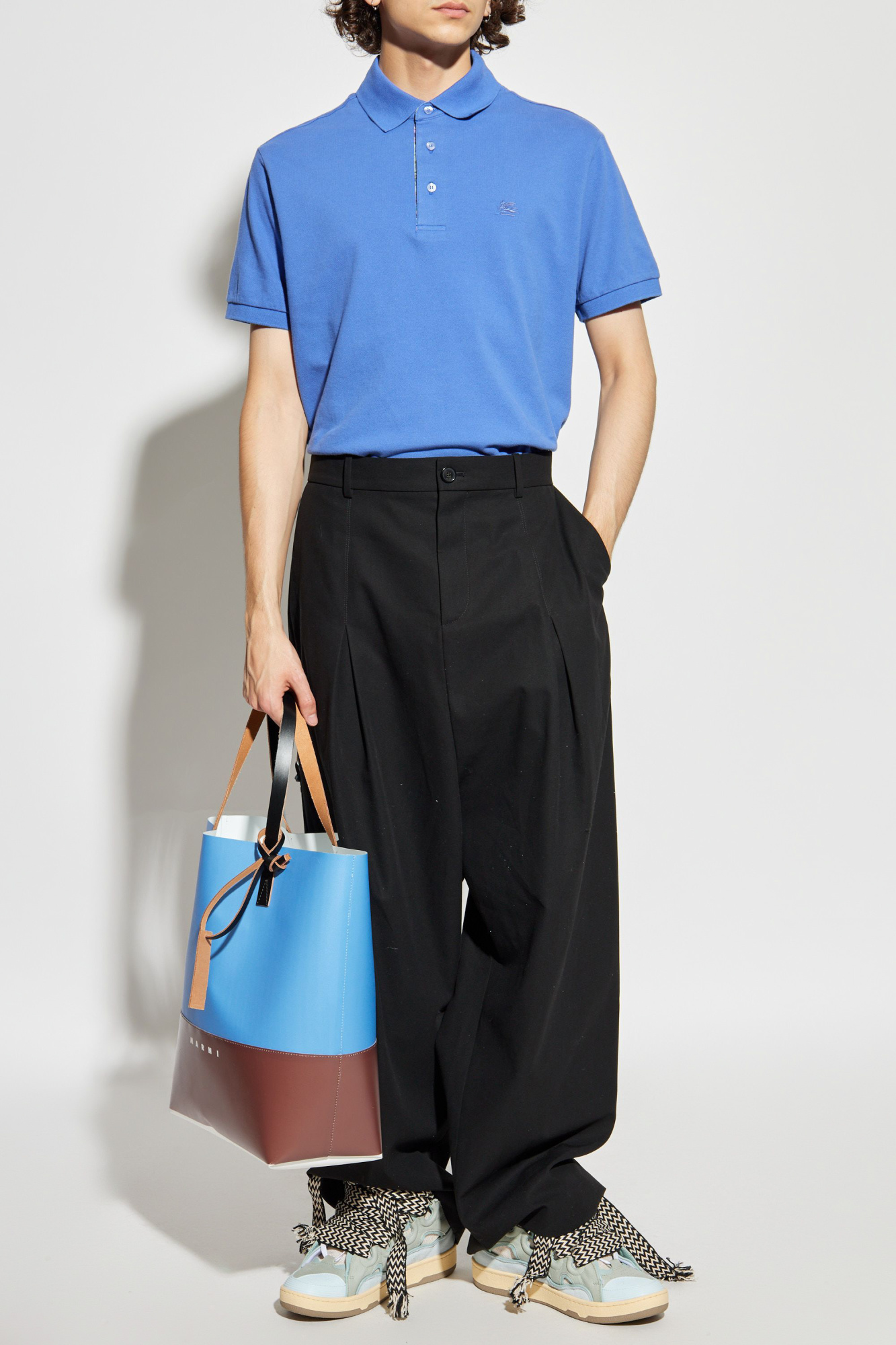 Tシャツ・カットソー ETRO Air Force Blu Viscose Blend Polo Shirt Etro Polo with embroidered logo | Men's Clothing | Vitkac
